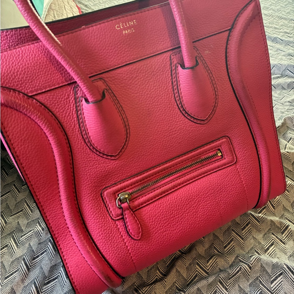 Celine Fuchsia Leather Tote Bag